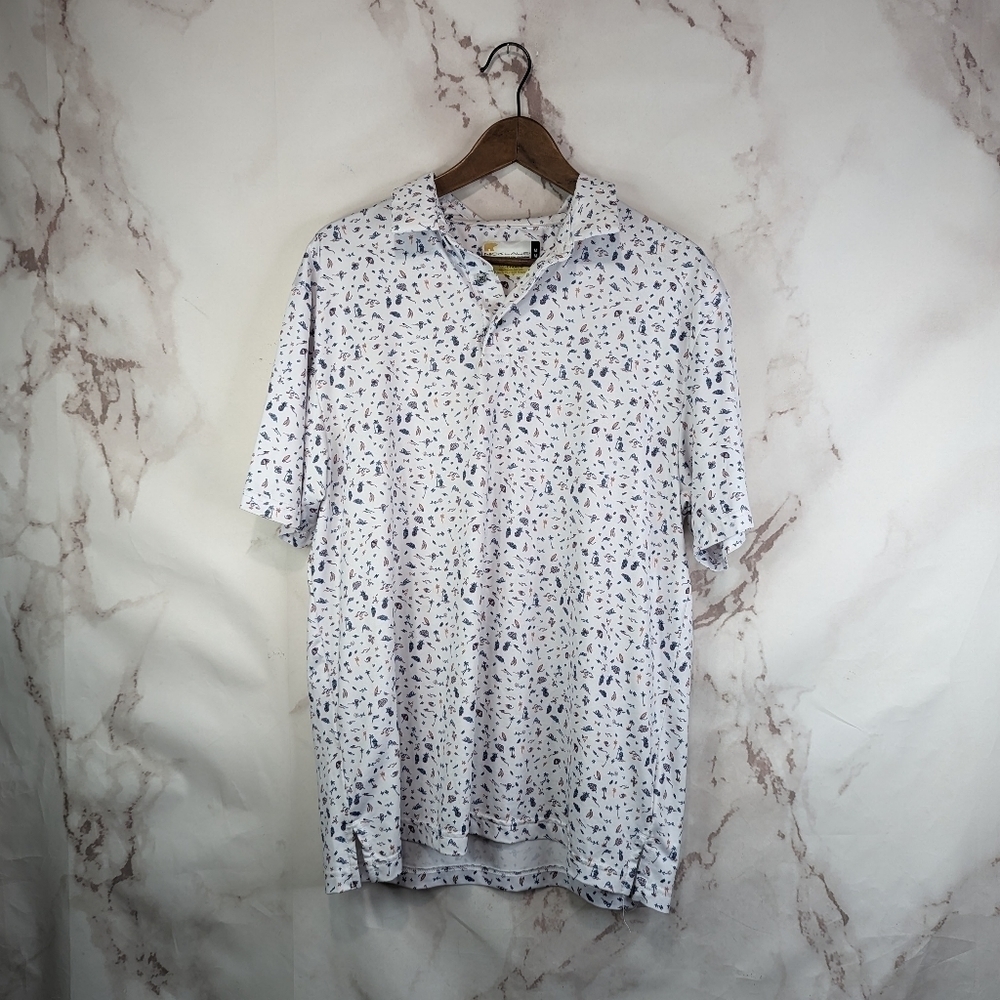 Jack Nicklaus Shirt Mens Large Polo White Pattern Short Sleeve Eco Choice Palm